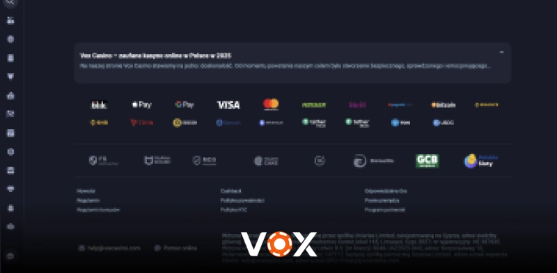 Vox Casino - a wide selection of payment methods